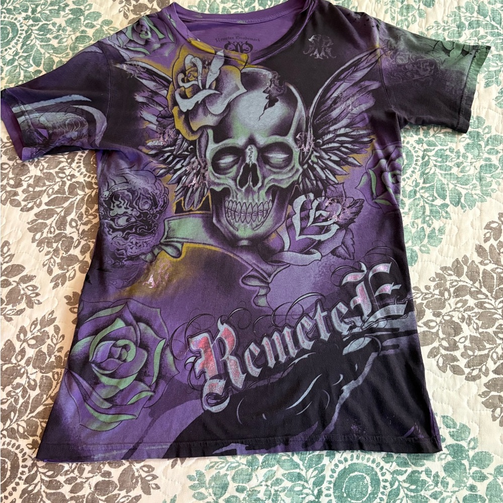 Remetee Trademark City of Angels Purple Roses Graphic Men’s T-Shirt Size Small